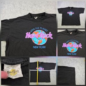 Vintage Hard Rock Cafe Shirt Mens XL OSFA Black Save The Planet New York USA 90s